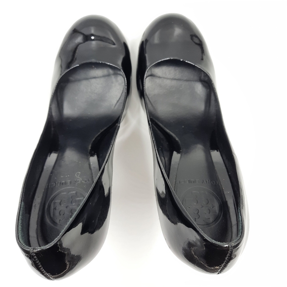 TORY BURCH Patent Leather Colin Pumps Glitter Heel Witchy Office Evening Black 7 - Picture 9 of 13